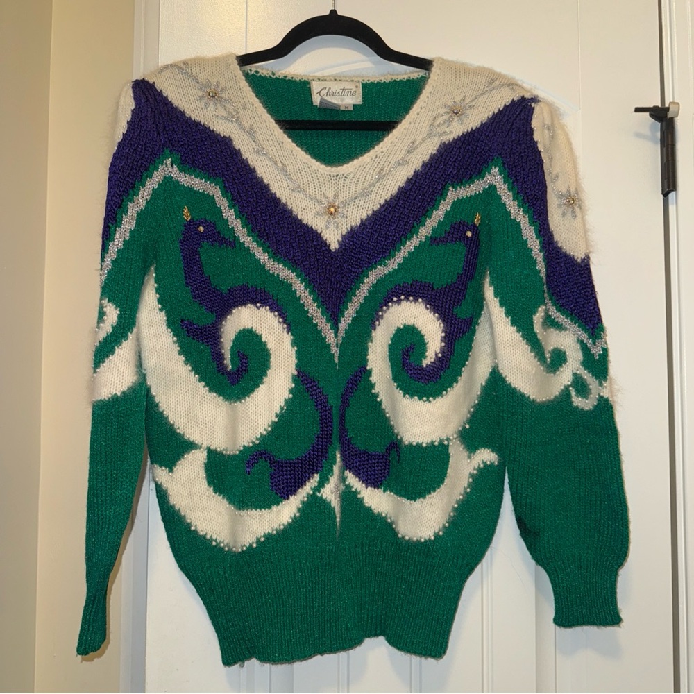 RARE vintage wool blend sweater with beadwork and shoulder pads size M